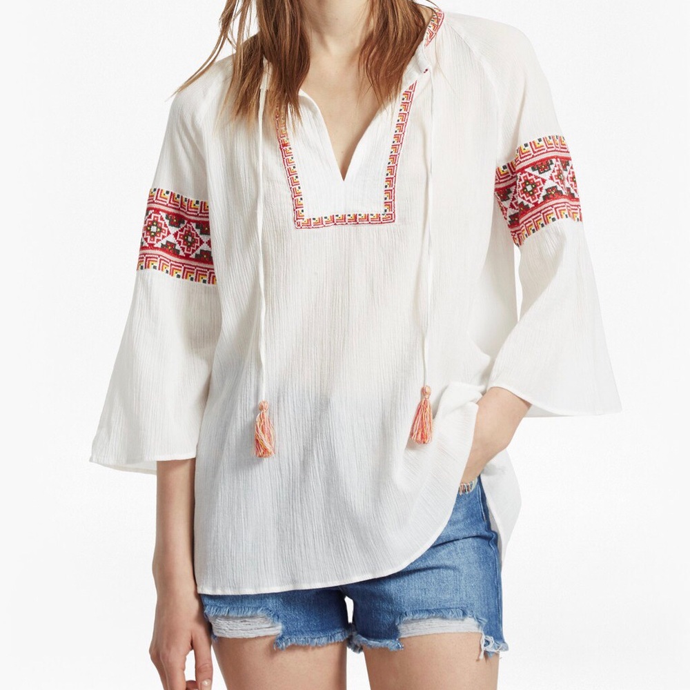 French Connection Crinkle Embroidered Smock Top